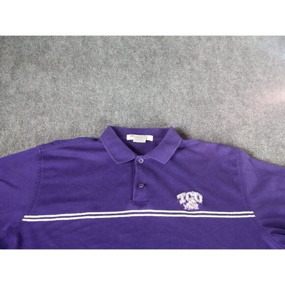TCU Horned Frogs Polo Men Sz L Antigua Purple‎ Embroidered Casual Sportswear - Picture 2 of 7